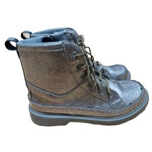 UGG Robley Glitter Boot Kids Size 6 Gold Olive Lace Up Zipper